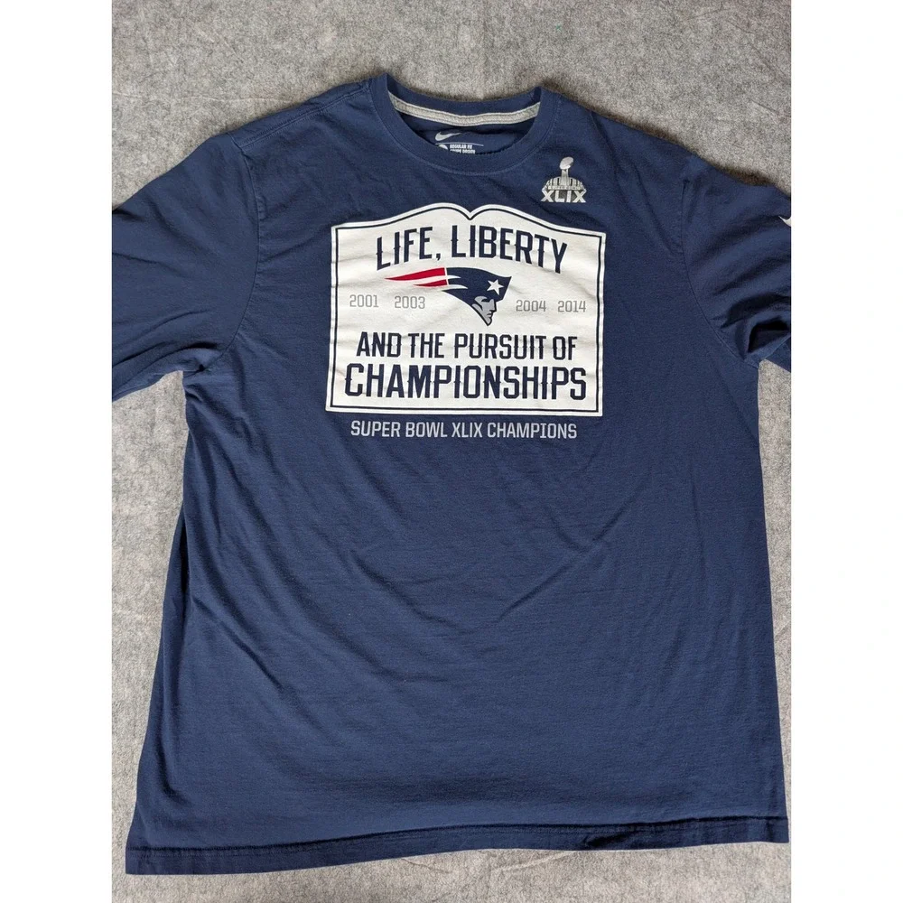 Nike New England Patriots Super Bowl XLIX Champions Long Sleeve Navy Blue Shirt‎